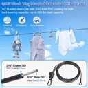 TooTaci 15ft Outdoor Clothesline Kit, 3/16" Black PVC Coated Wire Rope Portable Retractable Clothes Line Kit with Self-Locking Pulley, Screw Hook & Snap Hook for Camping, Backyard, RV, Travel
