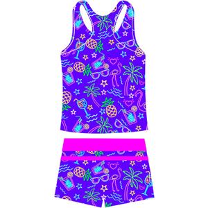 UNIFACO Girls Swimsuits Two Piece Tankini Bathing Suits Boyshort Summer Beach Rash Guard Swimwear for 4-13T (Purple)