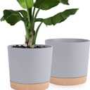 QCQHDU 12 inch Plant Pot, 2 Pack Planters for Indoor Plants with Drainage Holes & Saucer, Outdoor Flower Pots Home Garden Modern Decor (Light Grey)