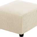 H.VERSAILTEX Square Ottoman Covers Ottoman Slipcovers Folding Storage Stool Furniture Protector Form Fit with Elastic Bottom, Stretch High Spandex Small Checks Jacquard Fabric (Large,Natural)