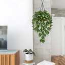 Fake Hanging Plant with Pot, Large Hanging Artificial Plants with Basket & Hanger Faux Greenery Plants Indoor Outdoor Decor Fake Pothos Plant in Pot for Wall Balcony Patio Office Bathroom Shelf