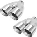 LCGP 2.5 Inch Dual Exhaust Tip, 2.5" Inlet 4" Outlet 9.5" Length, Polished Stainless Exhaust Tip, Double Wall Weld-on Angle Cut, Tailpipe for Car Truck, 2 Pcs