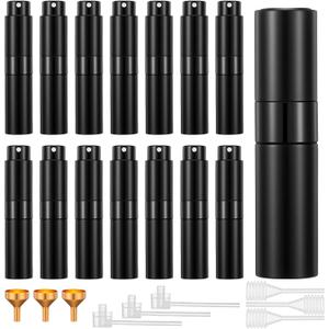 15 Pack 8ML Travel Perfume Atomizer Refillable Bottles, Black Leak-Proof Cologne Sprayer with Funnels & Tools, Portable Perfume Dispenser for Women & Men