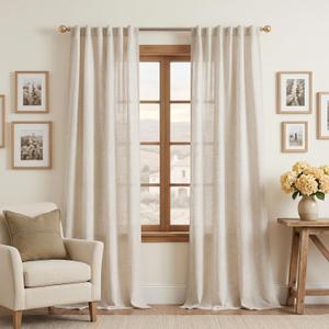 MYSKY HOME Linen Curtains for Living Room 96 Inches Long, Semi Sheer Curtains & Drapes 2 Panels Set Natural Floor to Ceiling Curtain Farmhouse Country Home Decor for Sliding Glass Door, 50" Wide