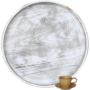 Gurfuy Extra Large Round Ottoman Table Tray Round-24 - Rustic Wooden Serving Tray for Farmhouse Decorative Oversized Coffee Table Trays Living Room Kitchen Counter Breakfast Whitewash