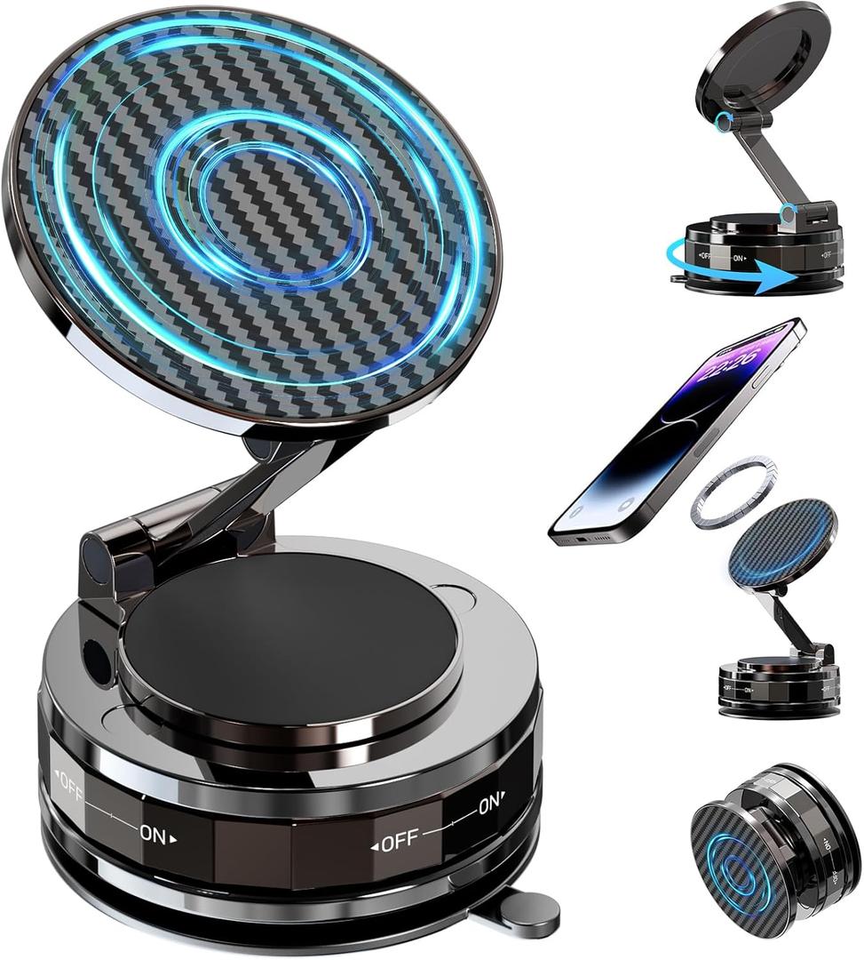 Phone Holders for Your car, Car Phone Holder for Magsafe[Upgraded Suction & Magnetic], 360 Adjustable Magnetic Car Phone Mount Compatible with iPhone & Android, Carbon Fiber Deep Brown