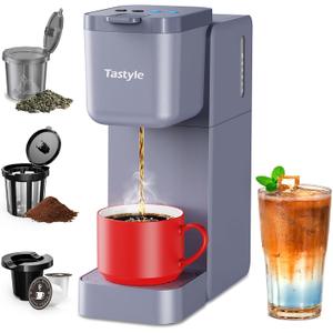 Single Serve Coffee Maker for K-Cup, Ground and Tea, Hot and Iced Coffee Machines with Bold Setting, 6 to 16 Oz Brew Sizes, Compact for Small Spaces, Gray (2.0 Version)