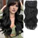 Clip in Hair Extensions 20 Inch 4PCS Synthetic Wavy Hairpieces for Women - Soft Thick Double Weft for Daily Party Use (1B)