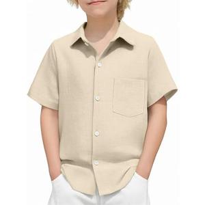 Arshiner Boys Button Down Shirt 100% Cotton Short Sleeve Shirt Solid Summer Beach Shirts with Pocket Size 150