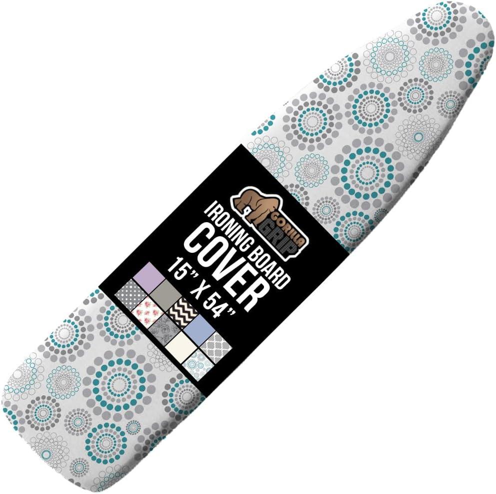 GORILLA GRIP The Original Ironing Board Cover and Pad, Silicone Coating, Thick Scorch Resistant Padding, Heavy Duty Iron Covers Standard Boards, Hook and Loop Fastener Strap, Spiral Turquoise, 15x54