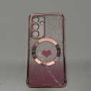 FABSPARK for Samsung Galaxy S25 Phone Case, Compatible with Magsafe, Magnetic Plating Glitter Gradient Cute Heart Clear Case, Camera Protection for Samsung Galaxy S25, Pink