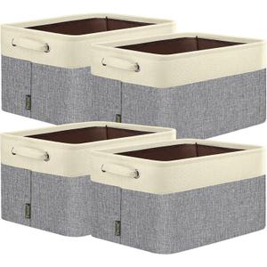 BALEINE 4 Pack Fabric Storage Bins for Shelves, Linen Storage Baskets for Organizing, Decorative Closet Bins for Clothes, Home (Grey, 15"x11"x9.5")