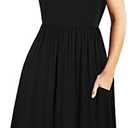 Simier Fariry Womens Summer Pocket Knee Length Teacher Casual Dress Knit Fit Flare Short Sleeve Midi Work Travel Outfits, Medium, Black 