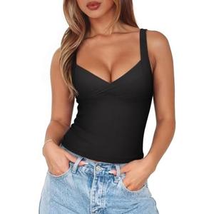PINKMSTYLE Womens Wrap V Neck Spaghetti Strap Tank Tops Double Lined Tops for Going Out, M