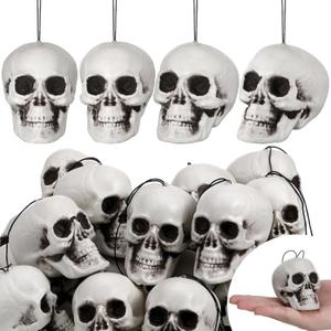 Lenwen 24 Pcs Horror Christmas Skull Hanging Tree Ornament Decor Plastic Mini Halloween Skulls Head Small Skeleton Head Decoration Hanging Ornament for Xmas Holiday Party Supplies (3.15x2.8x2.17'')