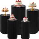 Fivenl 5 Pcs Metal Pleated Cylinder Pedestal Stands for Party, Heavy Duty Black Round Cake Pedestal Stand Flower Plant Display Plinth Pillars for Wedding Birthday Event Decor (Black)