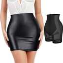 Popilush Shapewear Faux Leather Skirts with Built in Shapewear Tummy Control High Waist Mini Skirt with Shaper for Women (Black, M)