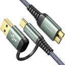 AINOPE 10Gbps Micro B to USB C External Hard Drive Cable 1.5FT, Nylon Braided External Hard Drive Cord Compatible with MacBook Pro/Air, Tablet/iPad, WD Seagate Toshiba Westgate, Samsung Galaxy S25