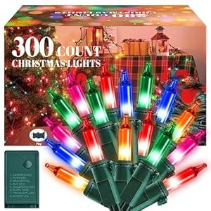 Meonum Chasing Christmas Lights, 8 Function Controller Clear Mini Bulbs Green Wire Indoor String Lights, 71 Feet Long Holiday Decor, for Christmas Tree(Multicolor,300 Bulbs)
