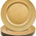 Nicunom 12 Pack Gold Charger Plates, 13 Inch Round Charger Plates with Hammered Rim, Plastic Charger Plate for Wedding Dinner Party Event Decoration