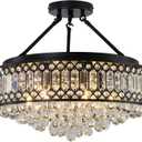 YYJLX Modern Crystal Chandelier Black Semi Flush Mount Ceiling Light Large Low Ceiling Chandelier for Living Room Dining Room Kitchen Bedroom Foyer Entryway, Diameter 20.07 inches, overall height 18.50 inches