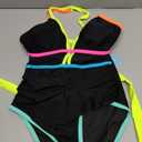 popvil Women One Piece Swimsuit 2025 Tummy Control Sexy Cutout Neon Color Block Bathing Suit Slimming Adjustable Swimwear (Small, Black)