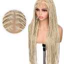 HANNE Real Full Lace Braided Wigs for Black Women 34 Inch Knotless Braided Wigs with Baby Hair 100% Handmade HD Lace Synthetic Box Braid Wig (Blonde)