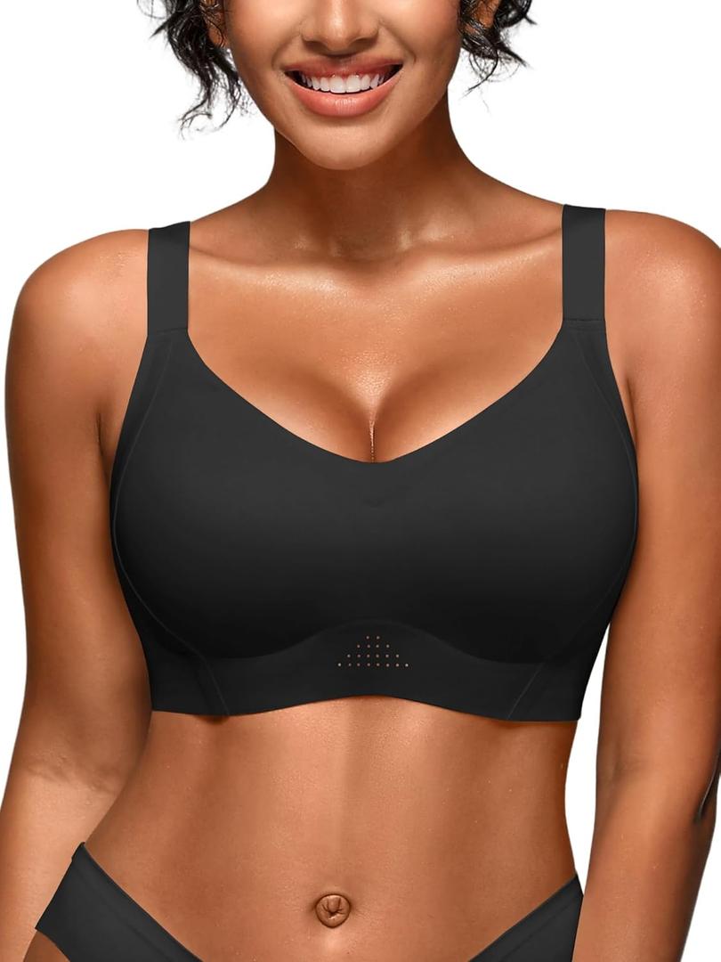 Wireless Jelly Bras for Women - Plus Size Full Coverage Seamless Bra No Underwire, Supportive T-Shirt Bralette for Older (3X-Large, Black)