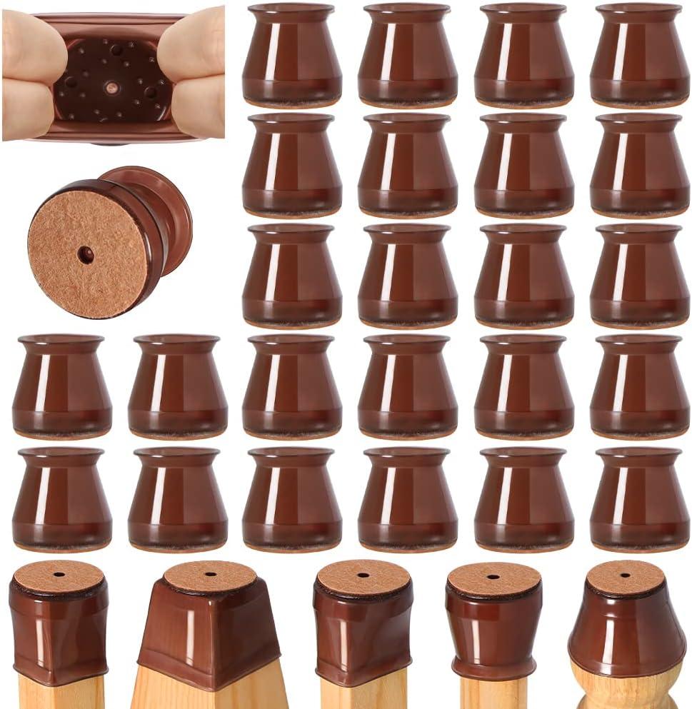 24 Pcs Chair Leg Floor Protectors for Hardwood Floors Silicone Covers to Protect Wood Tile Floors Felt Bottom Furniture Leg Caps Non Slip Reduce Noise (Fit:0.9"-1.29")
