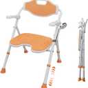 Lumizone Foldable Shower Chair with Arms and Back Folding Shower Seat Heavy Duty Bath Chair for Tub 6-Level Adjustable Height Load Capacity 400 lbs