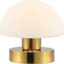 JONATHAN Y 5.75" Brass Gold/White Rechargeable Portable LED Table Lamp, Cordless Mushroom Accent Light for Bar, Nightstand, with Frosted White Glass Shade (JYL7113C)