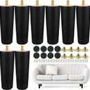 Maitys 8 Pcs 6 Inch Round Solid Wood Furniture Legs Furniture Wooden Replacement Chair Feet Dresser Sofa Couch Legs Table Cabinet Footstool DIY Projects for Home (Black)