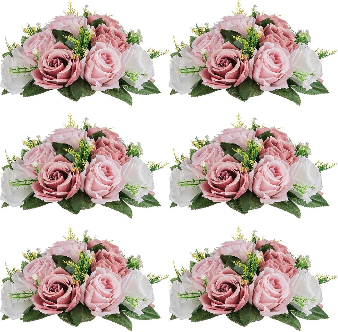 NUPTIO Flower Balls for Wedding Centerpieces - 6 Pcs 9.5 inch Diameter Fake Flower Ball Arrangement Bouquet Party Centerpieces for Tables - Dusty Rose Bouquet Centerpiece Flowers for Wedding Table
