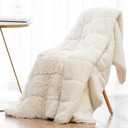 Wemore Shaggy Long Fur Faux Fur Weighted Blanket, Cozy and Fluffy Plush Sherpa Long Hair Blanket for Adult 15lbs, Fluffy Fuzzy Sherpa Reverse Heavy Blankets for Bed, Couch, Cream White, 80 x 87 Inches