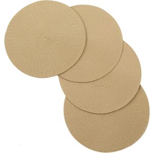 Vienna Woven Spiral Table Placemats 15 Inches Round Set of 4 Non-Slip Dining & Kitchen Table Mats Beige