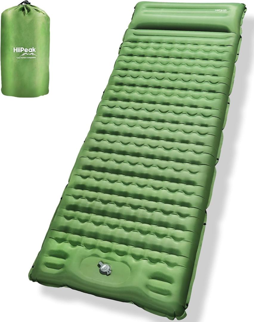 HiiPeak Sleeping Pad - Ultralight Inflatable Sleeping Mat with Built-in Foot Pump, Durable Compact Waterproof Camping Air Mattress for Camping, Backpacking, Hiking, Tent Trap Traveling (Green)