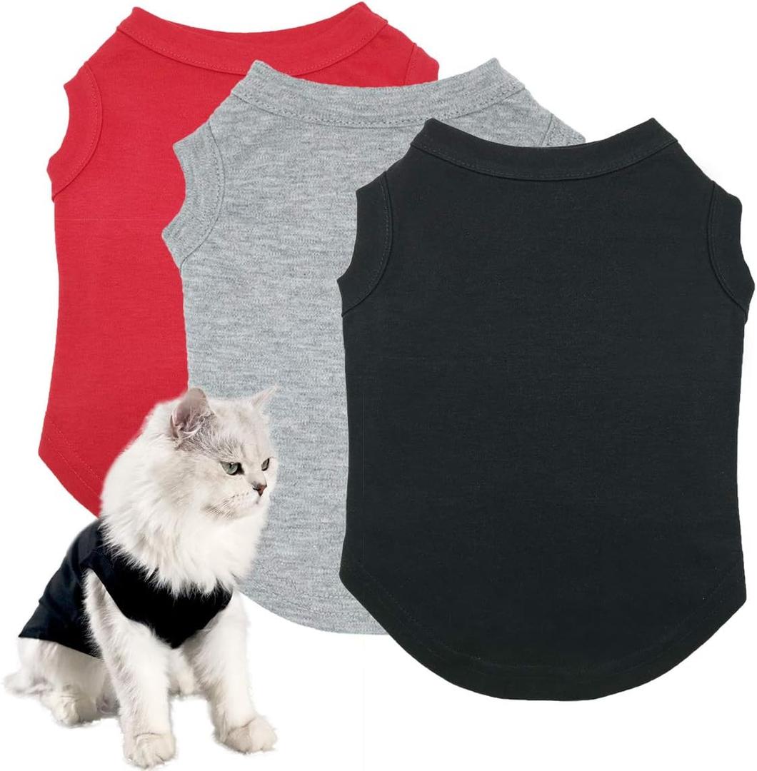 Dog Shirts Pet Clothes Blank Clothing, 3pcs Puppy Vest T-Shirt Sleeveless Costumes, Doggy Soft and Breathable Apparel Outfits for Small Extra Small Medium Dogs and Cats (Large, Black+Grey+Red)