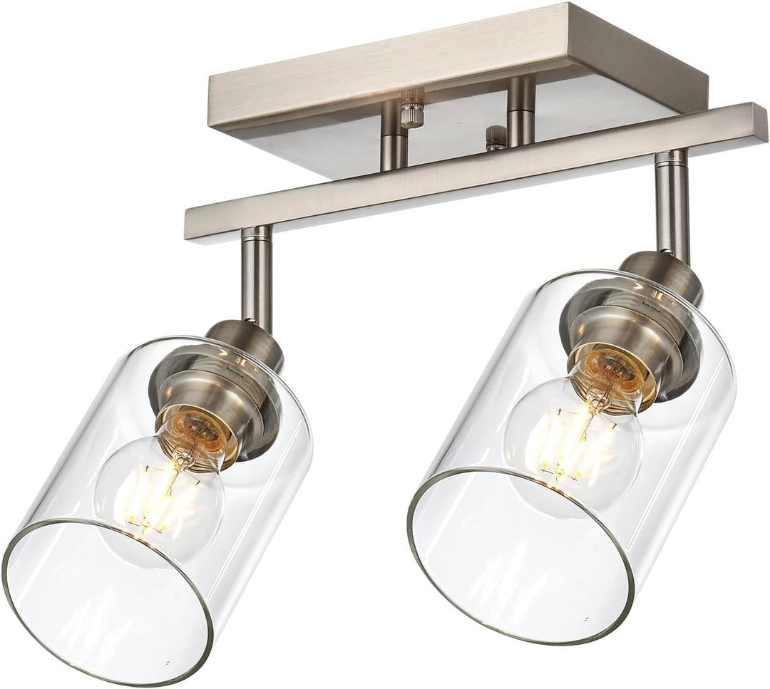 VINLUZ 2 Light Wall Sconces for Bathroom in Brushed Nickel Finish Modern Vanity Lighting with Rotatable Light Head Classic Spotlight Fixture with Clear Glass Shade