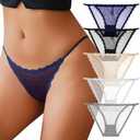 J-pone Sexy Underwear for Women String Bikini Underwear for Women High Cut Breathable Hipster Cheeky Lace Panties 5Pack S