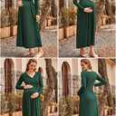 OUGES Women's 2024 Fashion Long Sleeve V Neck Maxi Dress with Pockets Maternity Clothes Nursing Dresses (Green, XXL)