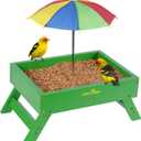 Ground Bird Feeder for Outdoors Bird&Squirrel Feeder Wooden Chicken Picnic Table Platform Feeder Wild Bird Feed Crow Feeder for Outside with 5 LBS Capacity (Green)