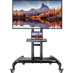 Perlegear Mobile TV Cart for 32-82 Inch Flat/Curved LED/LCD/OLED TVs Rolling TV Stand with Height Adjustable Shelf Max VESA 600x400mm up to 100lbs- Outdoor TV Stand Trolley with Wheels PGTVMC05-1