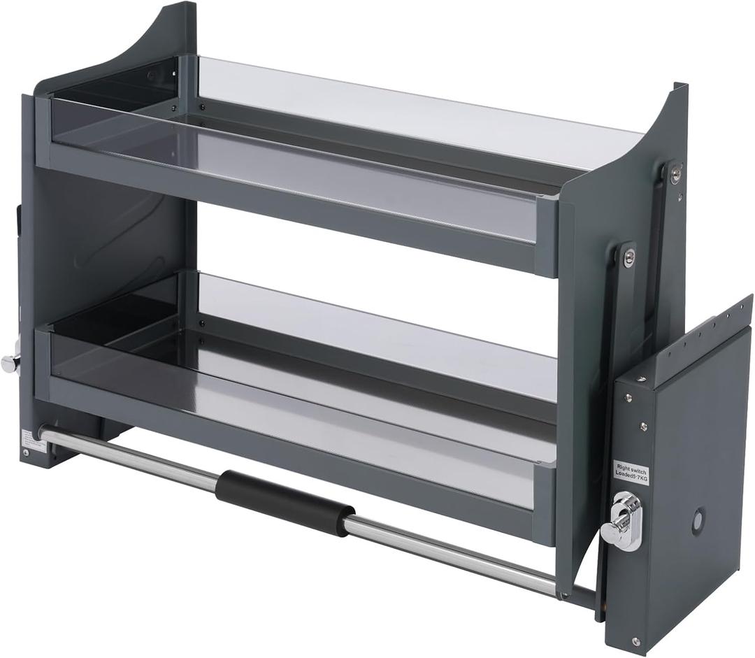 2 Tier Pull Down Cabinet Organizer, 30 Inch Pull-Down Shelf Cabinet Organizer Drop Down Sliding Shelf Lift Inner Space Saving Wall Mounted for Kitchen Upper Cabinet, Black (30Inch Pull Down Shelf)