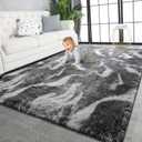 TWINNIS Super Soft Shaggy Rugs Fluffy Carpets, 6x9 Feet, Indoor Modern Plush Area Rugs for Living, Bed Room Kids Room Nursery Home Decor, Upgrade Anti-Skid Rectangular Fuzzy Rug, Black Grey