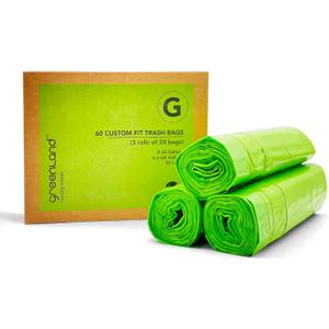 Greenland Biodegradable 60 Trash Bags Compatible with Simplehuman (Code G, 60 Bags, 8 Gallons) & IKEA Mjsa 8 Gallon Pedal Bin (20 Count (Pack of 3))