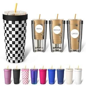 Frost Buddy Togo Buddy 30 oz Stainless Steel Vacuum Insulated Tumbler To Go Coffee Cup – Iced Coffee Cups, Iced Coffee Sleeve, Travel Mug, Thermal Cup for Hot & Cold Drinks, Dunkin Cup (B&W Checkered)