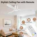 52" White Wood Flush Mount Ceiling Fans with Lights and Remote,Quiet DC Motor,Dimmable,Reversible,Ultra Low Profile Ceiling Fan for Master Bedroom Living Room Patio,Modern Indoor/Outdoor Use