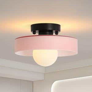 GloMuse Flush Mount Ceiling Light Bedroom Glass Light Modern Pink
