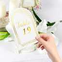 Wedding Table Numbers 1-40, 40 White Gold Cards with 40 Gold TableNumber Holders for Wedding Reception(Card and Holder)
