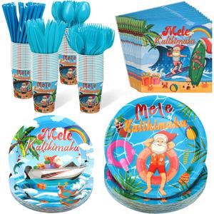 Weewooday 400 Pcs Mele Kalikimaka Tropical Christmas Party Tableware Set
